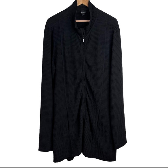 Eileen Fisher Waffle Cardigan L Tunic Long Sleeve Zip Pockets Minimalist Black - Picture 1 of 12